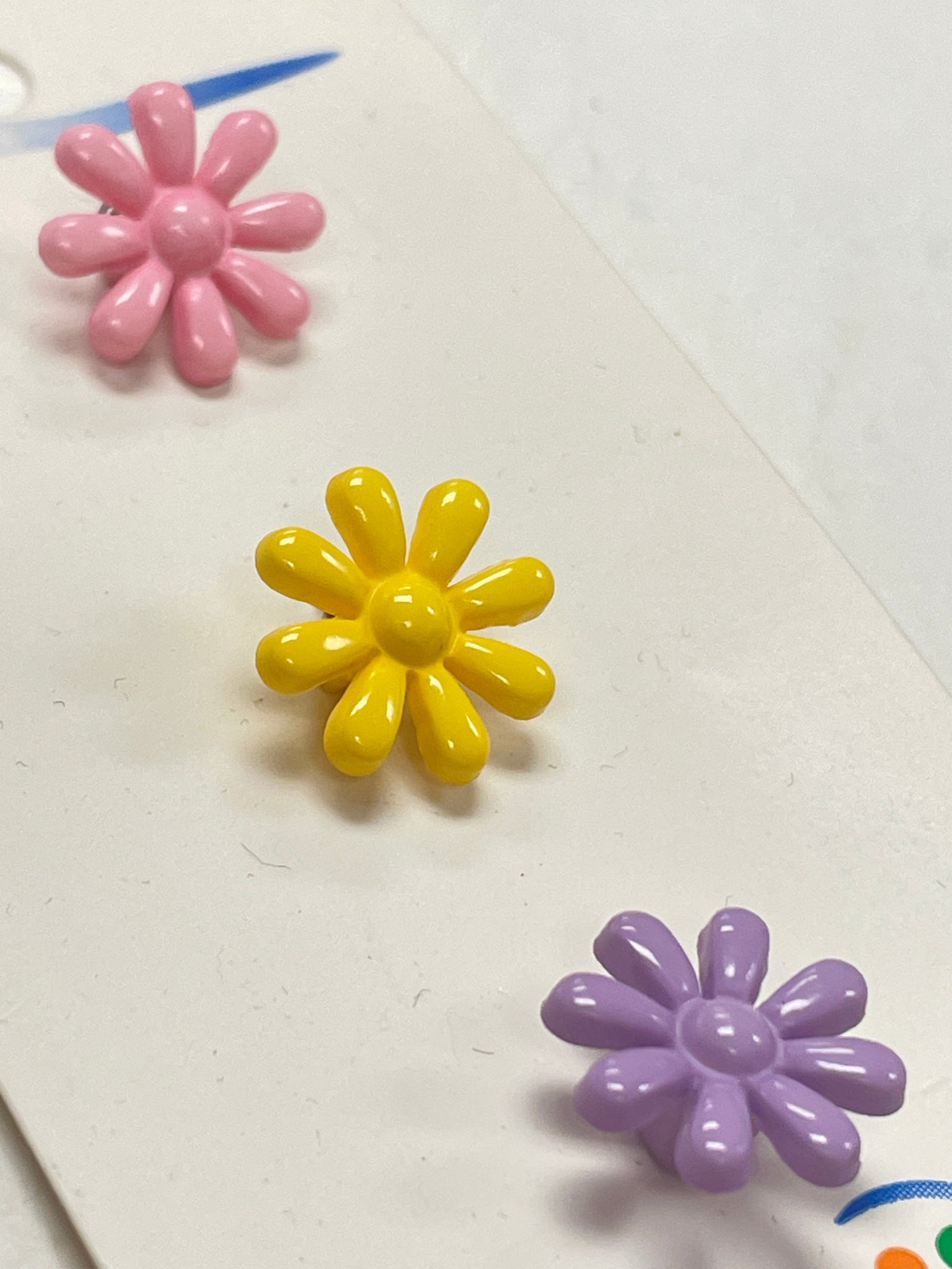 Button Set of 3 - Pink, Yellow and Purple Flowers