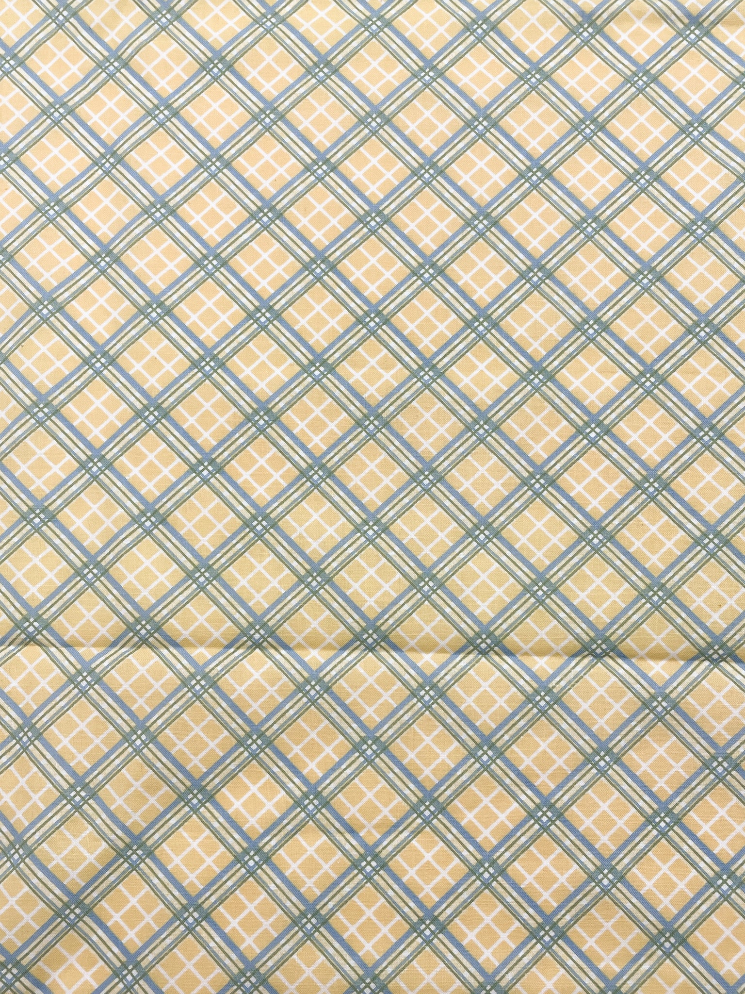 1 7/8 YD Quilting Cotton Printed Plaid - Yellow, Blue and White Bias Plaid
