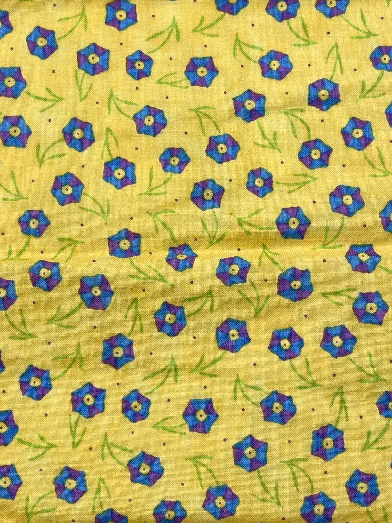 2 YD Quilting Cotton - Yellow with Morning Glory Flowers