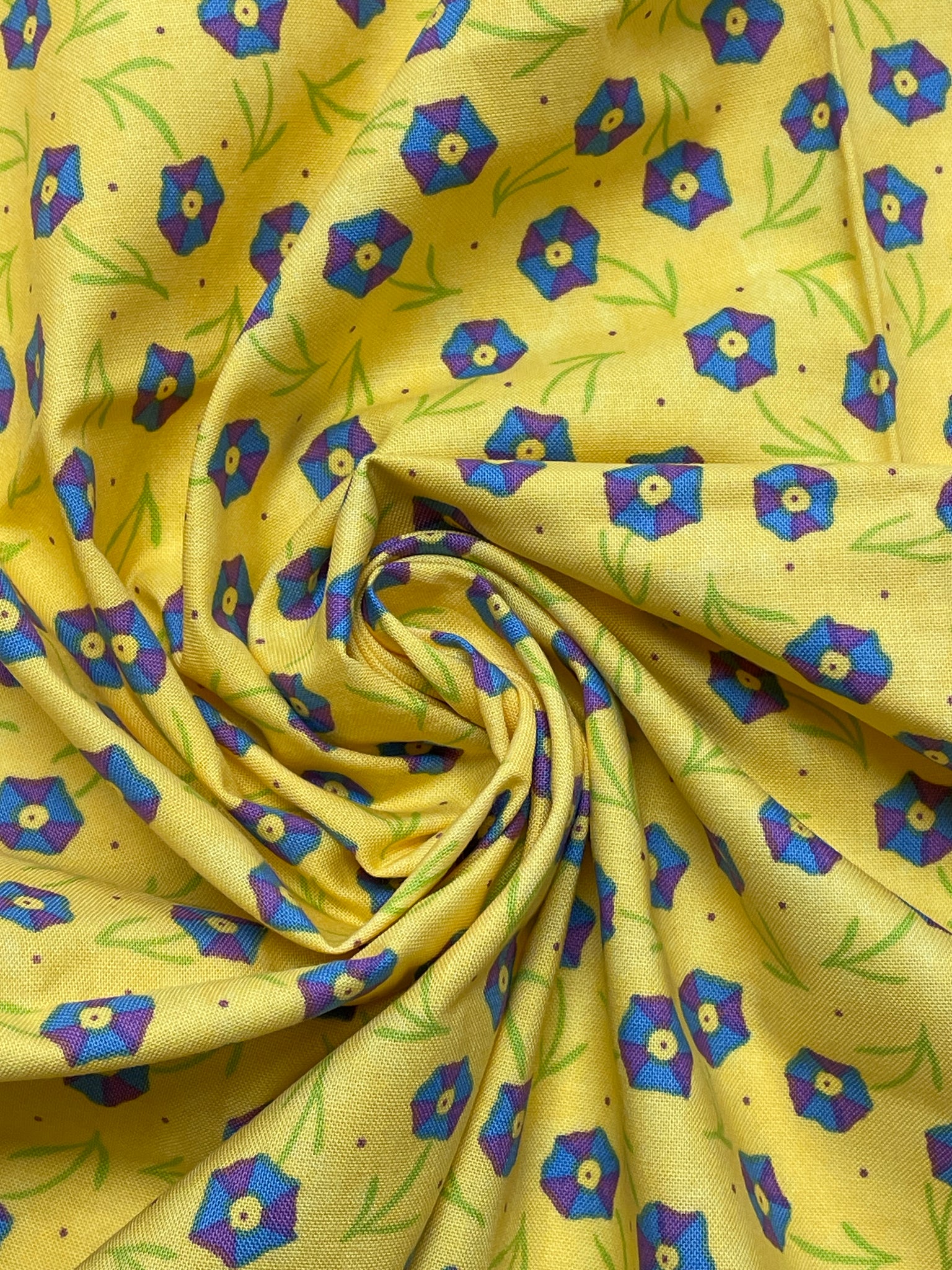 2 YD Quilting Cotton - Yellow with Morning Glory Flowers