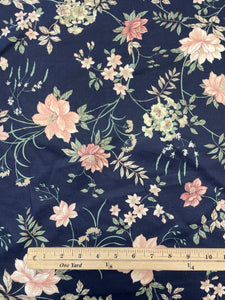 Cotton Blend - Navy Blue with Pink Flowers