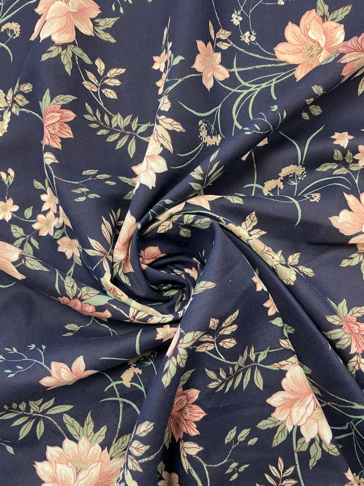 Cotton Blend - Navy Blue with Pink Flowers