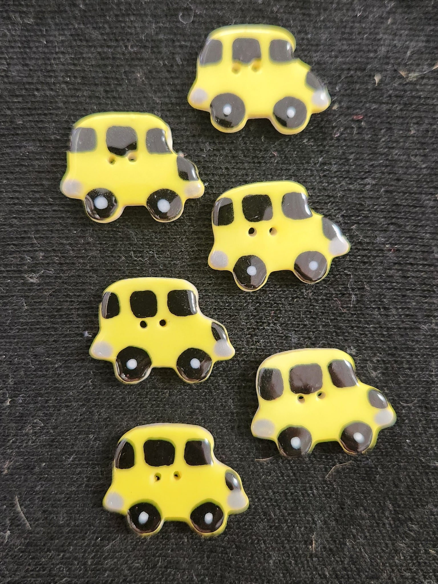 Buttons Ceramic Set of 6 Vintage - Yellow School Buses