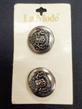 Buttons Metal Set of 2 Vintage - Silver Tone with Coat of Arms