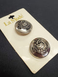 Buttons Metal Set of 2 Vintage - Silver Tone with Coat of Arms
