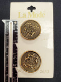 Buttons Metal Set of 2 Vintage - Antique Bronze with Crest of Deer and "Honor"