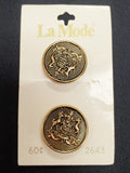 Buttons Metal Set of 2 Vintage - Antique Bronze with Crest of Deer and "Honor"