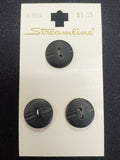 Buttons Plastic Set of 3 Vintage - Matte Black