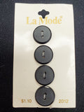 Buttons Plastic Set of 4 Vintage - Matte Black with Shiny Edge