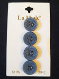 Buttons Plastic Set of 4 Vintage - Striated Blue and Navy Blue