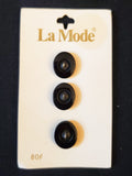 Buttons Plastic Set of 3 Vintage - Black Ovals