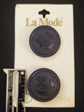 Buttons Plastic Set of 2 Vintage - Dark Navy Blue with Anchors