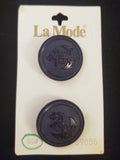 Buttons Plastic Set of 2 Vintage - Dark Navy Blue with Anchors