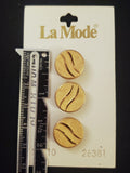 Buttons Metal Set of 3 Vintage - Flat Gold-Tone with Waves