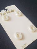 Buttons Plastic Set of 4 Vintage - Pearlescent Off White Rounded Squares