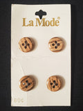 Buttons Faux Wood Plastic Set of 4 Vintage - Light Beige & Brown
