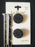 Buttons Plastic Set of 2 Vintage - Black with a Flower