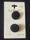 Buttons Plastic Set of 2 Vintage - Black with a Flower