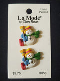 Buttons Hand Painted Plastic Set of 2 Vintage - Snowmen