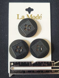 Buttons Plastic Set of 3 Vintage - Black with a Center Square