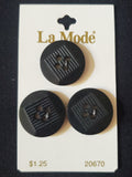 Buttons Plastic Set of 3 Vintage - Black with a Center Square