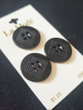 Buttons Plastic Set of 3 Vintage - Black with a Center Square