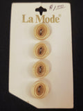 Buttons Plastic Set of 4 Vintage - Marbled Beige with Oval Ring