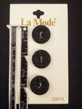Buttons Plastic Set of 3 Vintage - Embossed Black