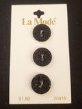 Buttons Plastic Set of 3 Vintage - Embossed Black
