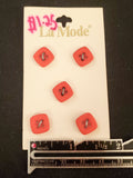 Button Plastic Set of 5 Vintage - Dark Orange Squares