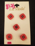 Button Plastic Set of 5 Vintage - Dark Orange Squares