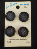 Buttons Plastic Set of 4 Vintage - Dark Marbled Blue