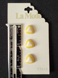 Buttons Plastic Set of 3 Vintage - White Dimensional Triangles with Concentric Yellow Rings