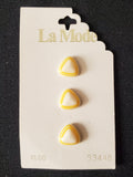 Buttons Plastic Set of 3 Vintage - White Dimensional Triangles with Concentric Yellow Rings