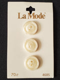 Buttons Plastic Set of 3 Vintage - Marbled Off White