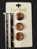 Buttons Plastic Set of 3 Vintage - Marbled Brown & Beige with Sunken Centers