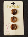 Buttons Plastic Set of 3 Vintage - Marbled Brown & Beige with Sunken Centers