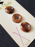 Buttons Plastic Set of 3 Vintage - Marbled Brown & Beige with Sunken Centers