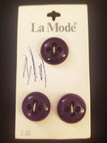 Buttons Plastic Set of 3 Vintage - Dark Purple