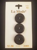 Buttons Plastic Set of 3 Vintage - Matte Black with Shiny Edge
