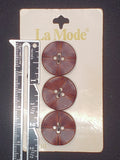 Button Plastic Set of 3 Vintage - Dark Brown Faux Leather
