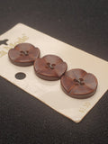 Button Plastic Set of 3 Vintage - Dark Brown Faux Leather