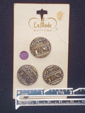 Buttons Metal Set of 3 Vintage - Bronze Embossed with Egyptian-Style Graphics