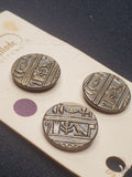 Buttons Metal Set of 3 Vintage - Bronze Embossed with Egyptian-Style Graphics