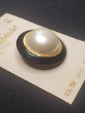 Button Plastic Vintage - Large White Pearl Surrounded by Gold and Black