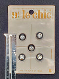 Buttons Plastic Set of 5 Vintage - White Rhinestones Set in Black