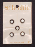 Buttons Plastic Set of 5 Vintage - White Rhinestones Set in Black