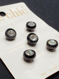 Buttons Plastic Set of 5 Vintage - White Rhinestones Set in Black