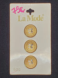 Buttons Metal Set of 3 Vintage - Brass