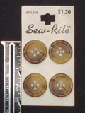 Buttons Plastic Set of 4 Vintage - Marbled Tan and Brown